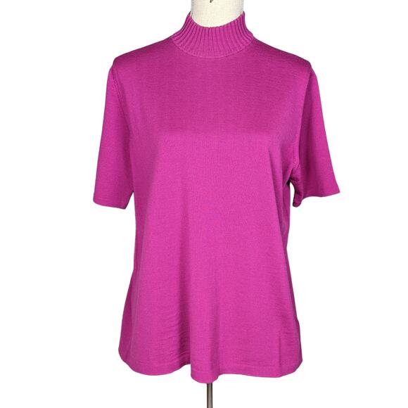 Vintage Marz Wool Short Sleeve Mock Neck Sweater Fuschia Size 14 - Picture 1 of 12